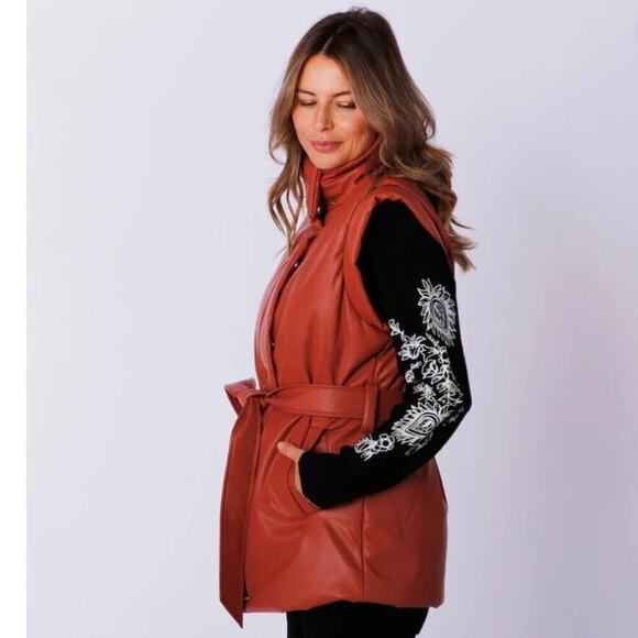 DG2 by Diane Gilman Faux Leather Puffer Vest Clay - Size L - Picture 2 of 3